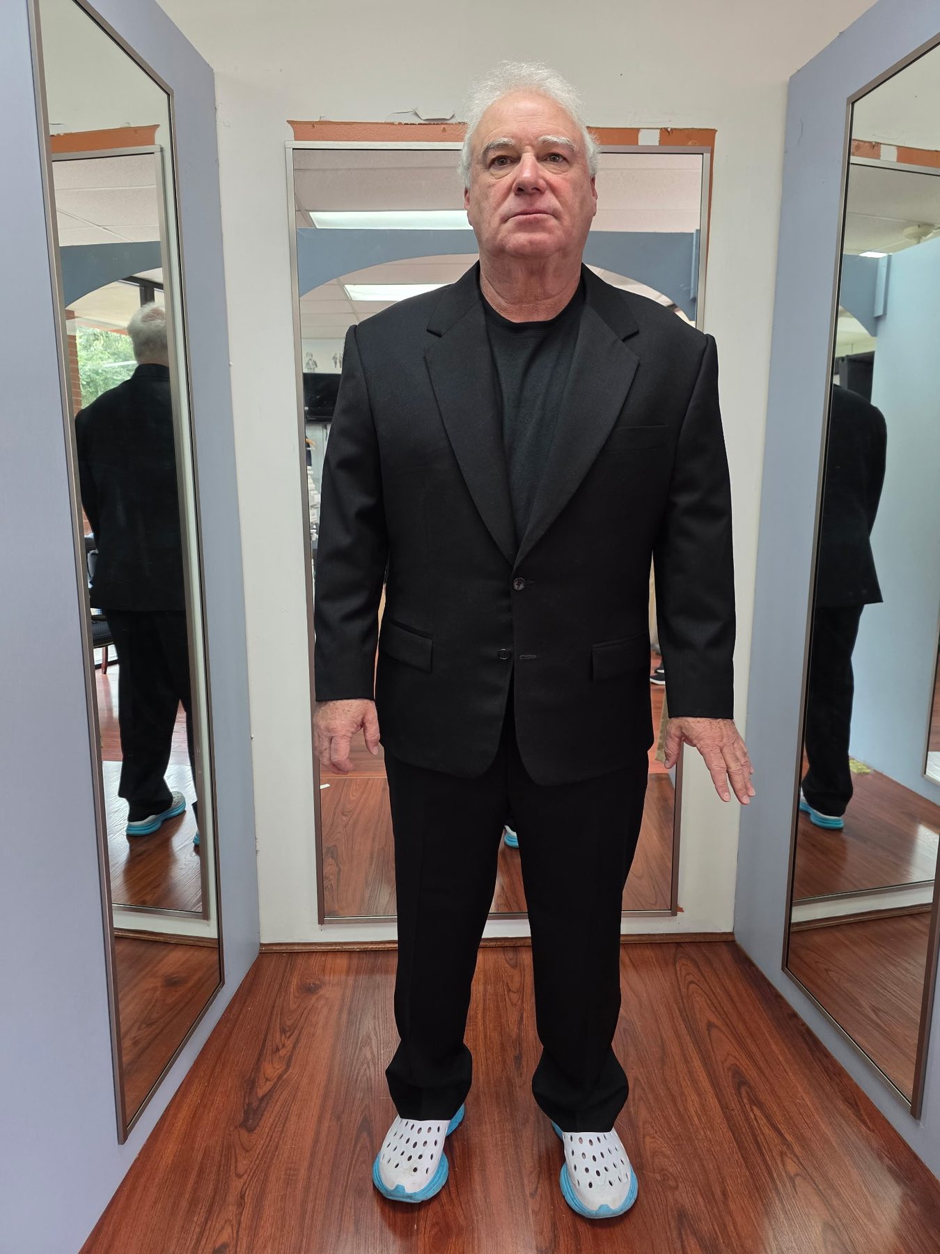 Same client wearing the finished jacket at GM Custom Clothier in Sugar Land, TX